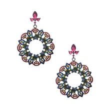 Load image into Gallery viewer, UJOY Vintage Gunmetal Floral Hoop Earrings with Colorful Rhinestones – Palace Style
