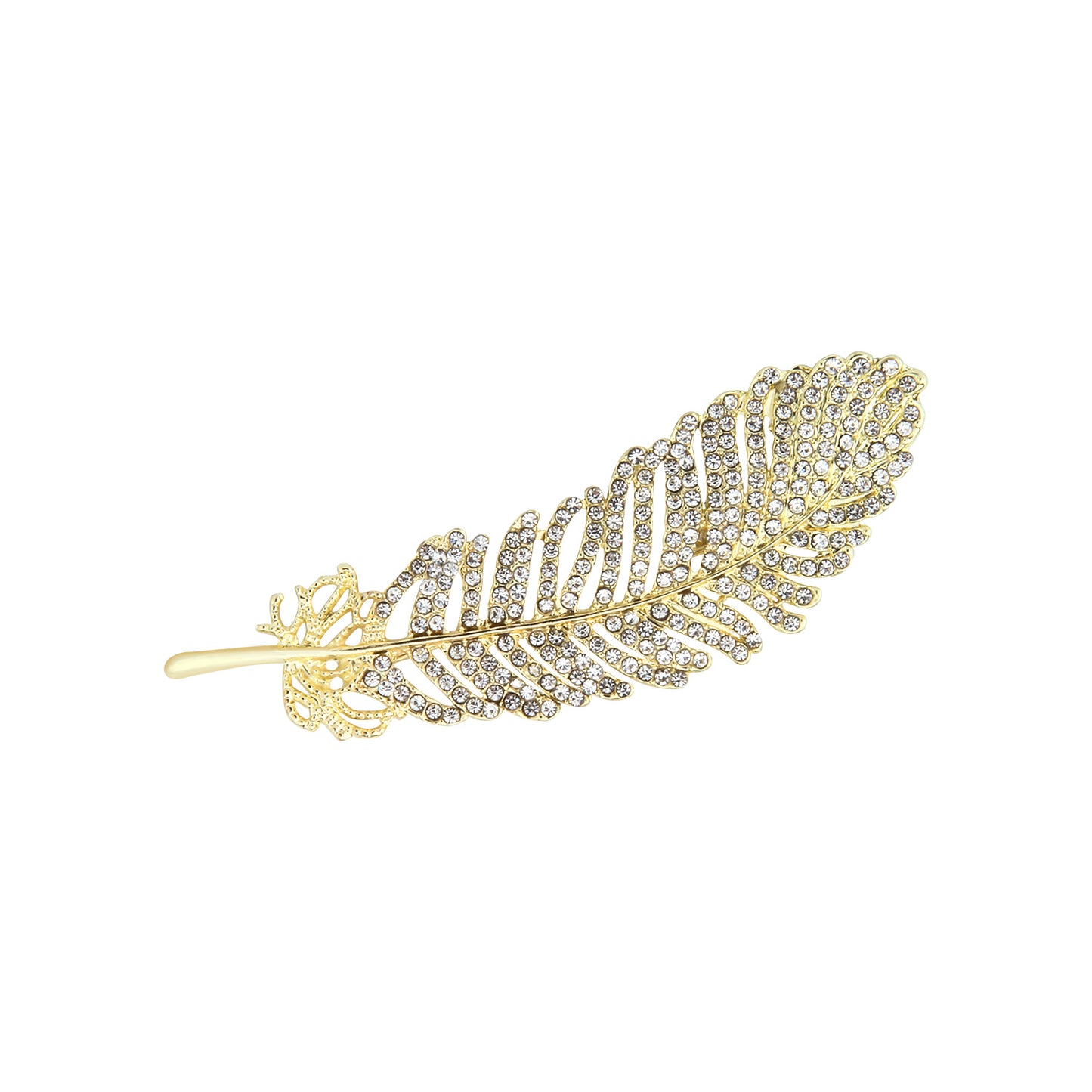 UJOY High Quality Gold Plated Feather Brooch Fashion Lapel Pins with Crystals for Women Jewelry Gift