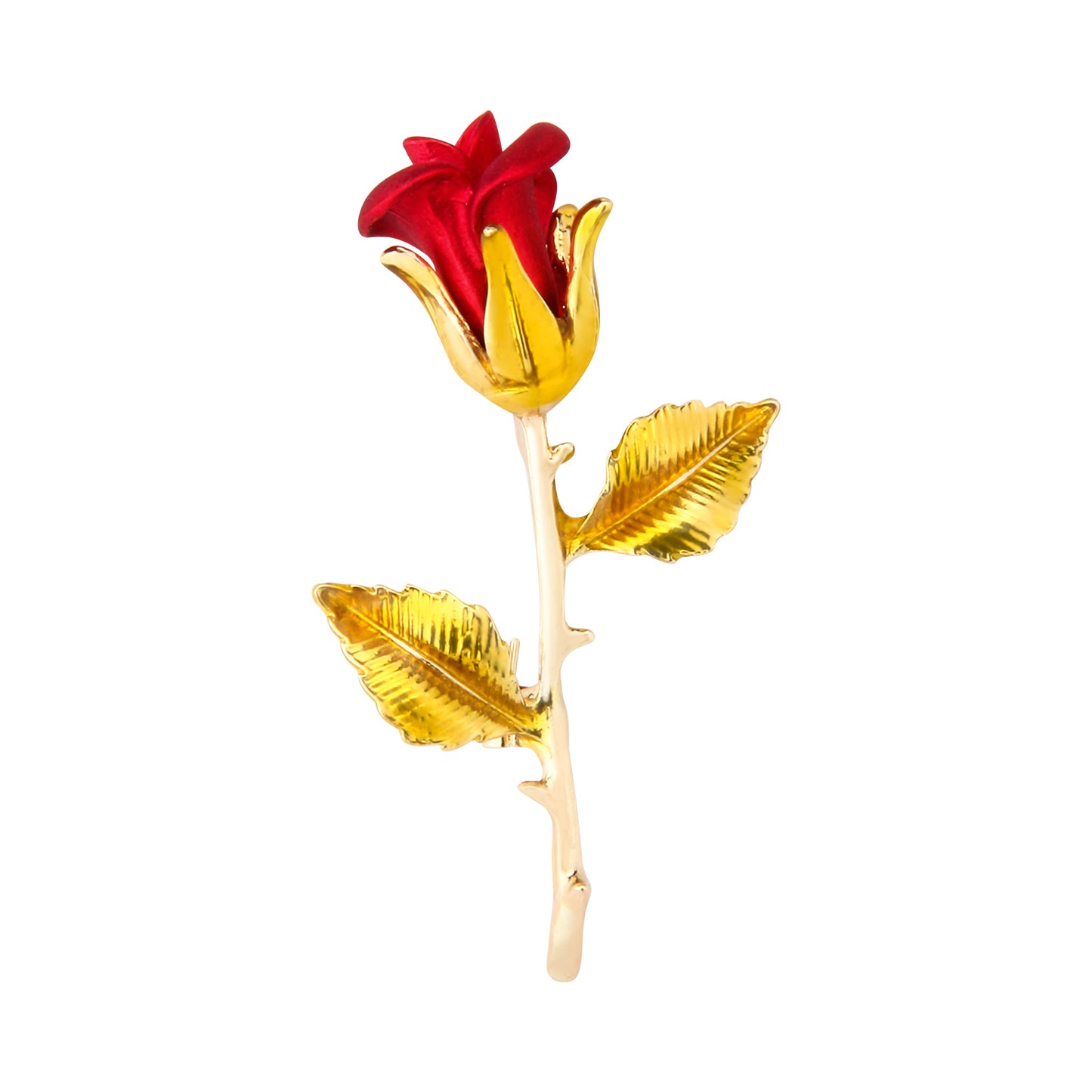 UJOY Fashionable and Beautiful Brooch with Gold Branches and Red Roses Set with Diamonds Gifts for Women Men Duaghter Teacher