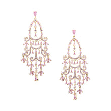 Cargar imagen en el visor de la galería, UJOY Palace-Style Chandelier Earrings – Gold Plated with Pink Rhinestones