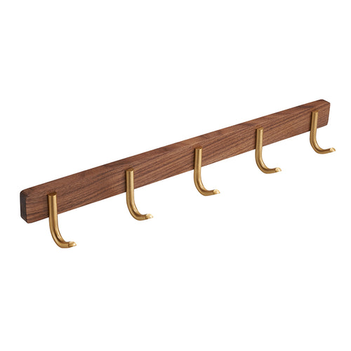 SARIHOSY 5 J Shape Hook Rack Coat Rack Walnut Wood Gold Plated Hook Wall Mounted Rack for Bathroom Kitchen Living Room 101-5