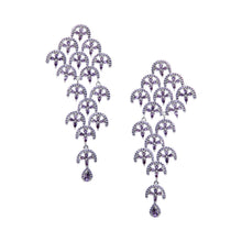 Cargar imagen en el visor de la galería, UJOY Palace-Style Cascading Drop Earrings – Silver Plated with Purple Crystal Accents