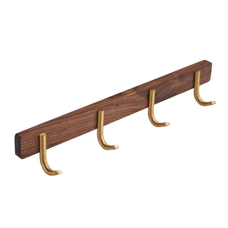 SARIHOSY 4 Hangers Rack Walnut Wood Gold Plated Zinc Alloy Hooks Rack Wall Mounted for Bathroom Kitchen 101-4