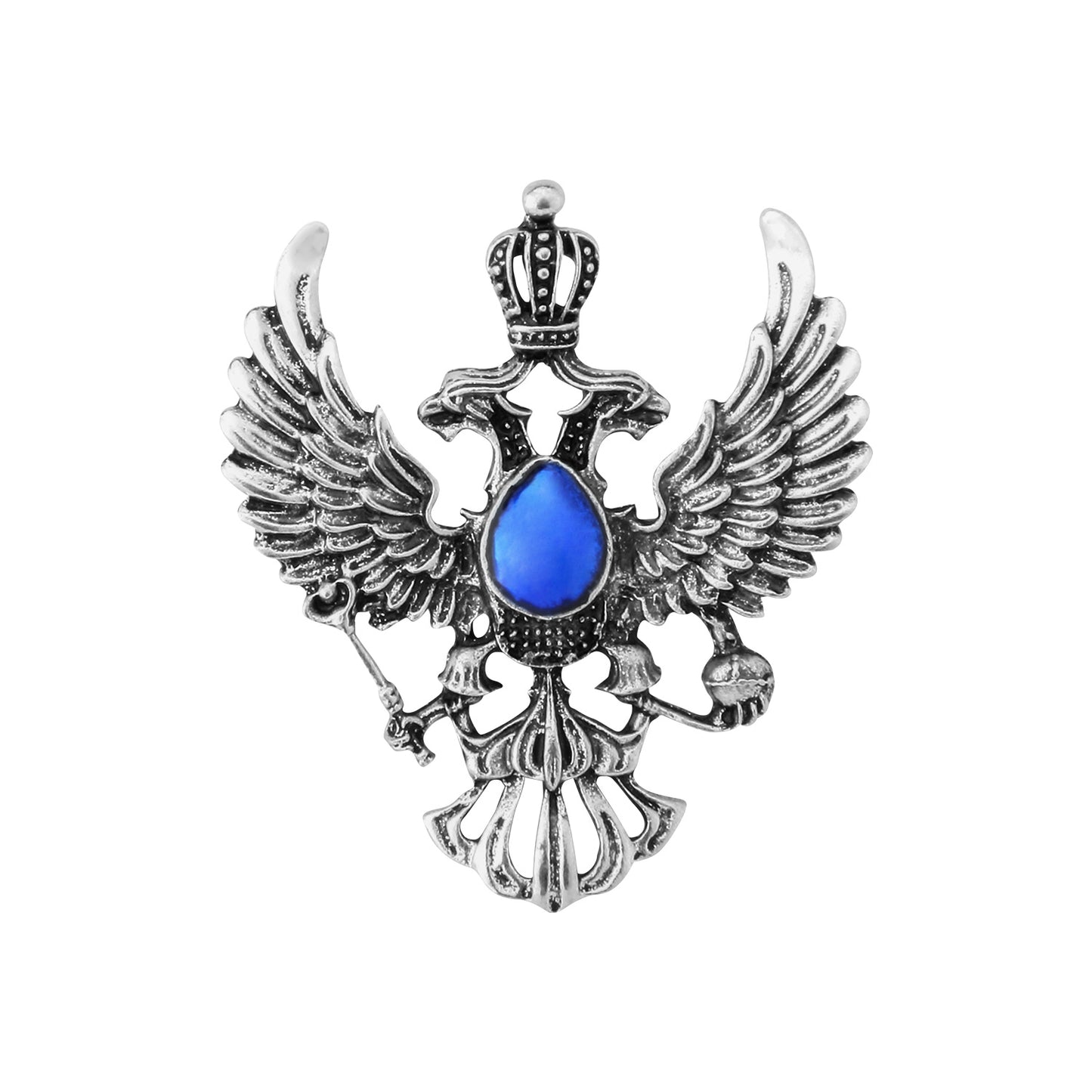 UJOY Royal Blue Wing Double-Headed Eagle Badge Brooch Fashion Temperament Brooch Gifts for Men and Women