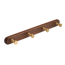 Cargar imagen en el visor de la galería, SARIHOSY 4 Hangers Hook Rack Coat Rack Walnut Wood with Zinc Alloy Gold Plated Round Hooks for Bathroom Kitchen Living Room 103-4