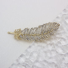 Load image into Gallery viewer, UJOY High Quality Gold Plated Feather Brooch Fashion Lapel Pins with Crystals for Women Jewelry Gift