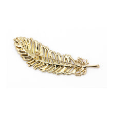 Load image into Gallery viewer, UJOY High Quality Gold Plated Feather Brooch Fashion Lapel Pins with Crystals for Women Jewelry Gift