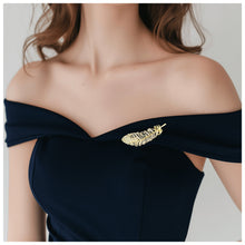 Load image into Gallery viewer, UJOY High Quality Gold Plated Feather Brooch Fashion Lapel Pins with Crystals for Women Jewelry Gift