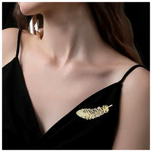 Load image into Gallery viewer, UJOY High Quality Gold Plated Feather Brooch Fashion Lapel Pins with Crystals for Women Jewelry Gift