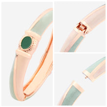 Load image into Gallery viewer, UJOY Cloisonne Bangle Rose Gold and Jade Bracelet Set with Emeralds 201105