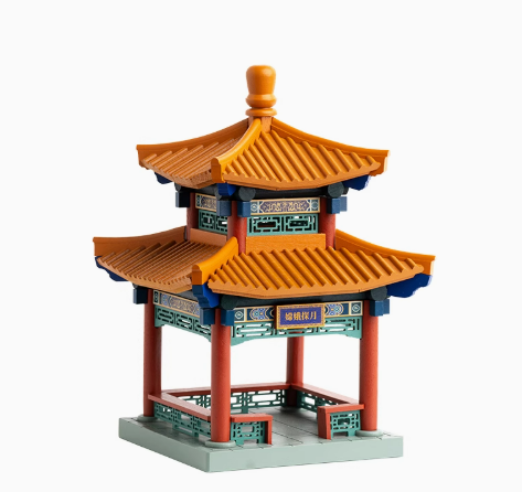 SARIHOSY Natural Wood Moon Palace Painted Version of Mortise and Tenon Building Blocks Ancient Chinese Building Model