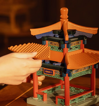 Load image into Gallery viewer, SARIHOSY Natural Wood Moon Palace Painted Version of Mortise and Tenon Building Blocks Ancient Chinese Building Model