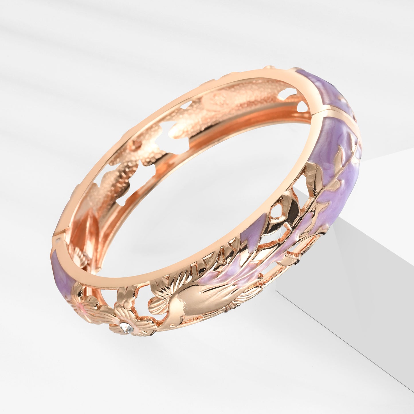 UJOY Cloisonne Bangle Pink Quartz Skeleton Rose Gold Bracelet Gifts for Women Girls 227146