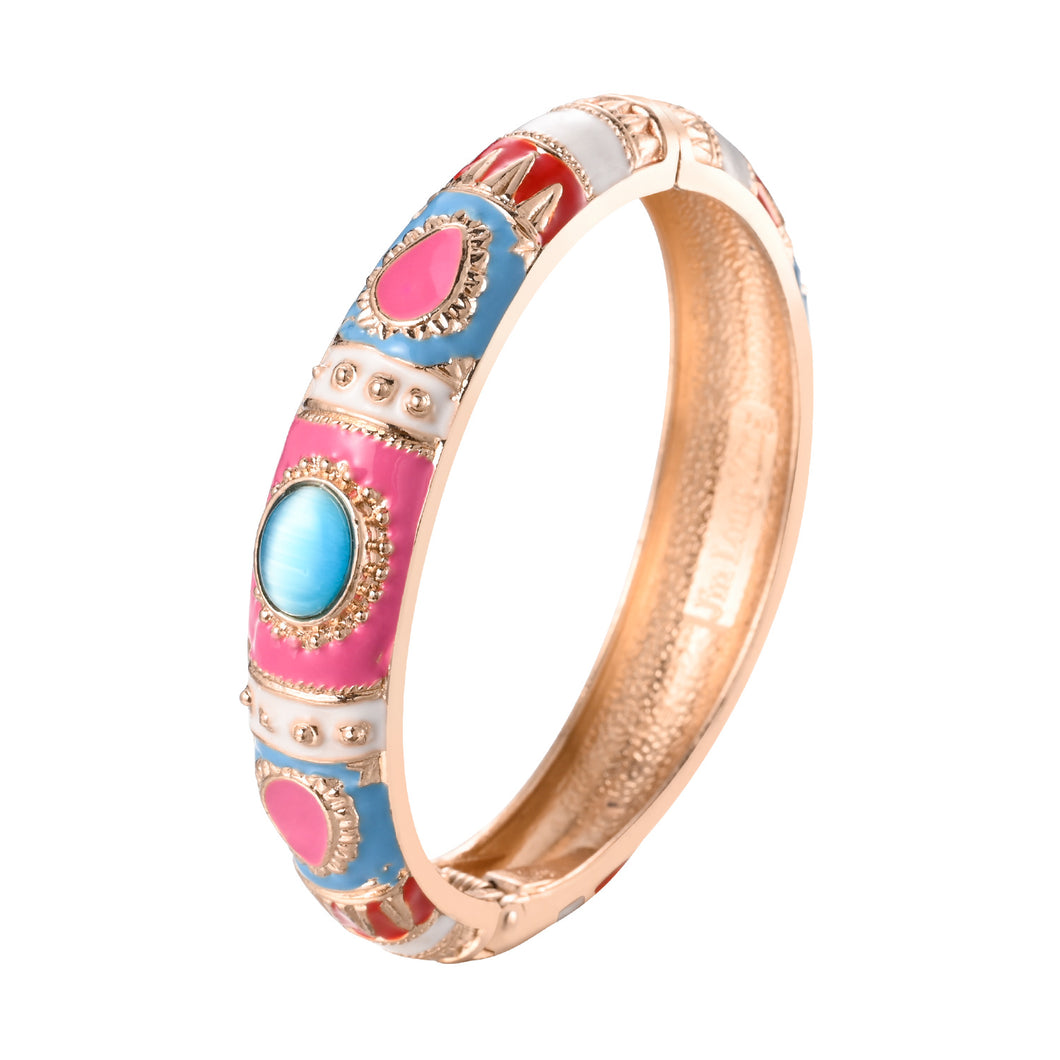 UJOY Cloisonne Bangle Rose Gold Pink Sapphire Bracelet Gifts for Women Girls 236146