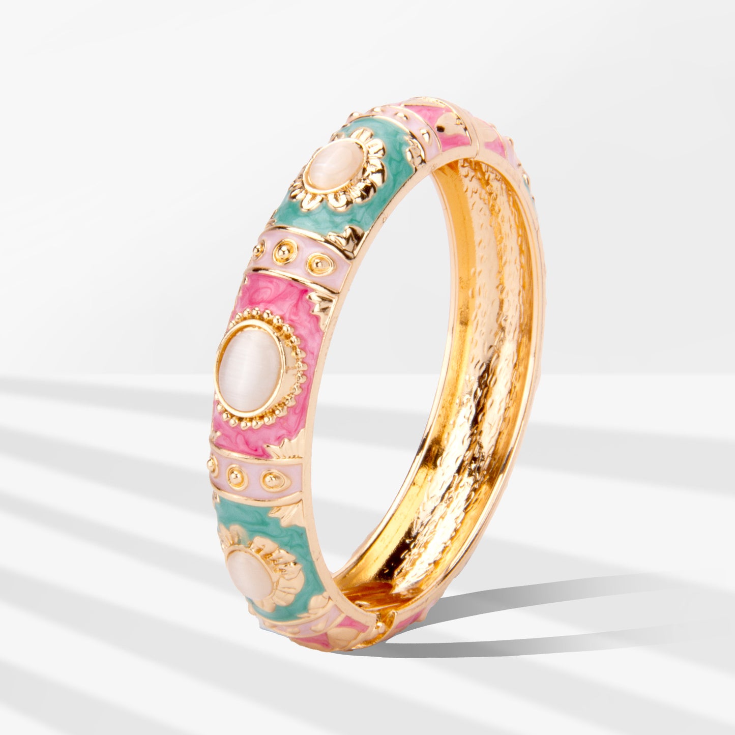 UJOY Cloisonne Bangle Rose Gold Pink Sapphire Bracelet Gifts for Women Girls 237136