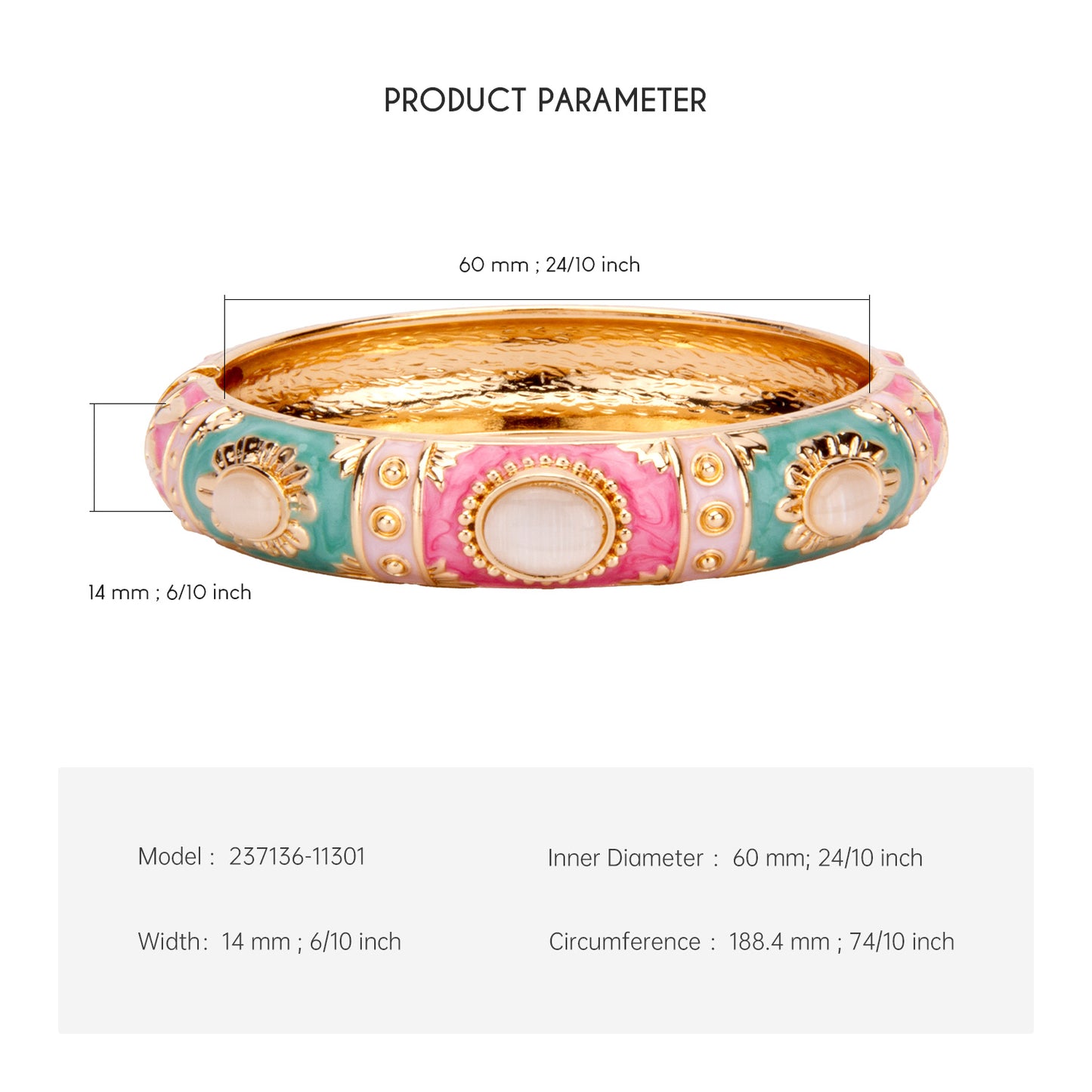 UJOY Cloisonne Bangle Rose Gold Pink Sapphire Bracelet Gifts for Women Girls 237136