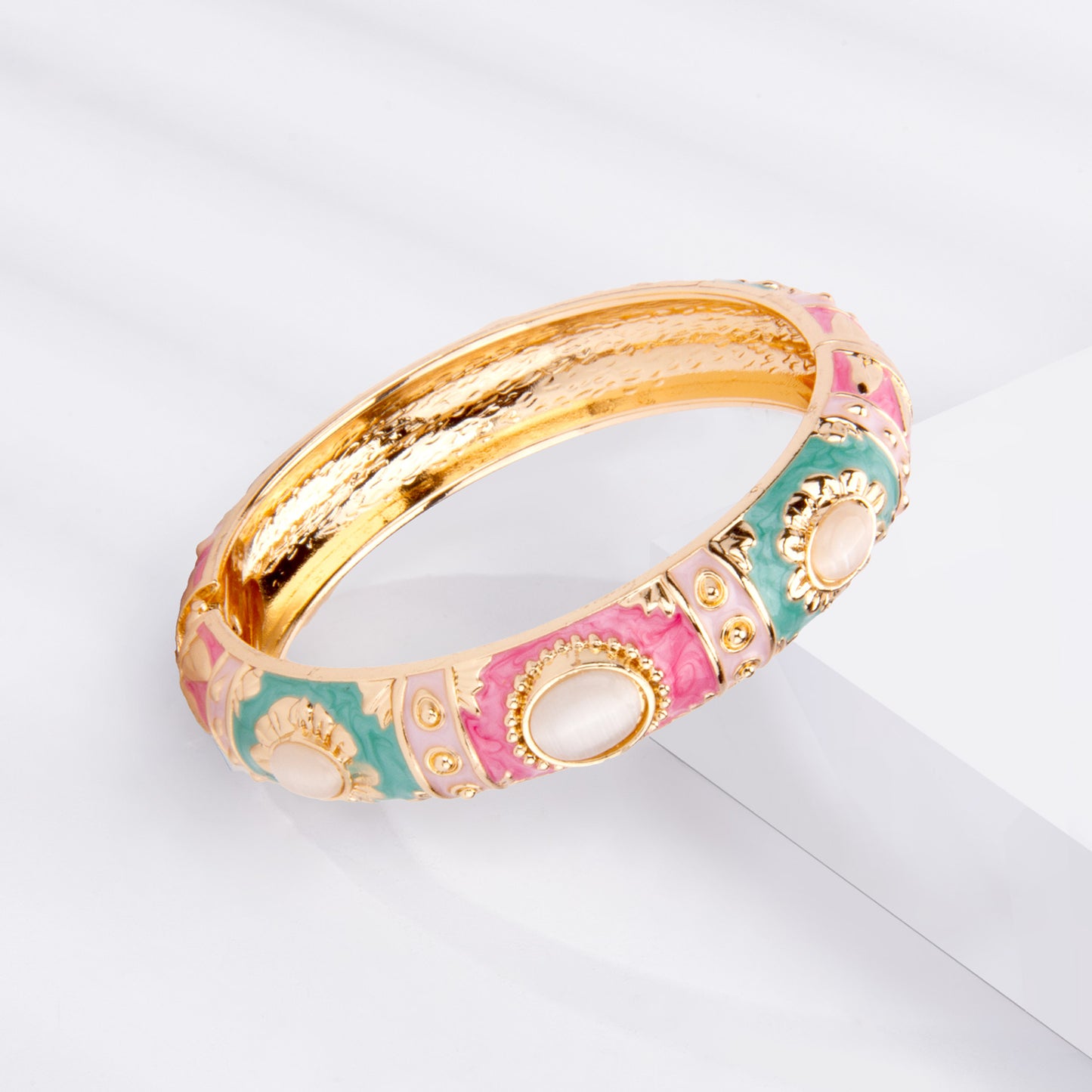UJOY Cloisonne Bangle Rose Gold Pink Sapphire Bracelet Gifts for Women Girls 237136