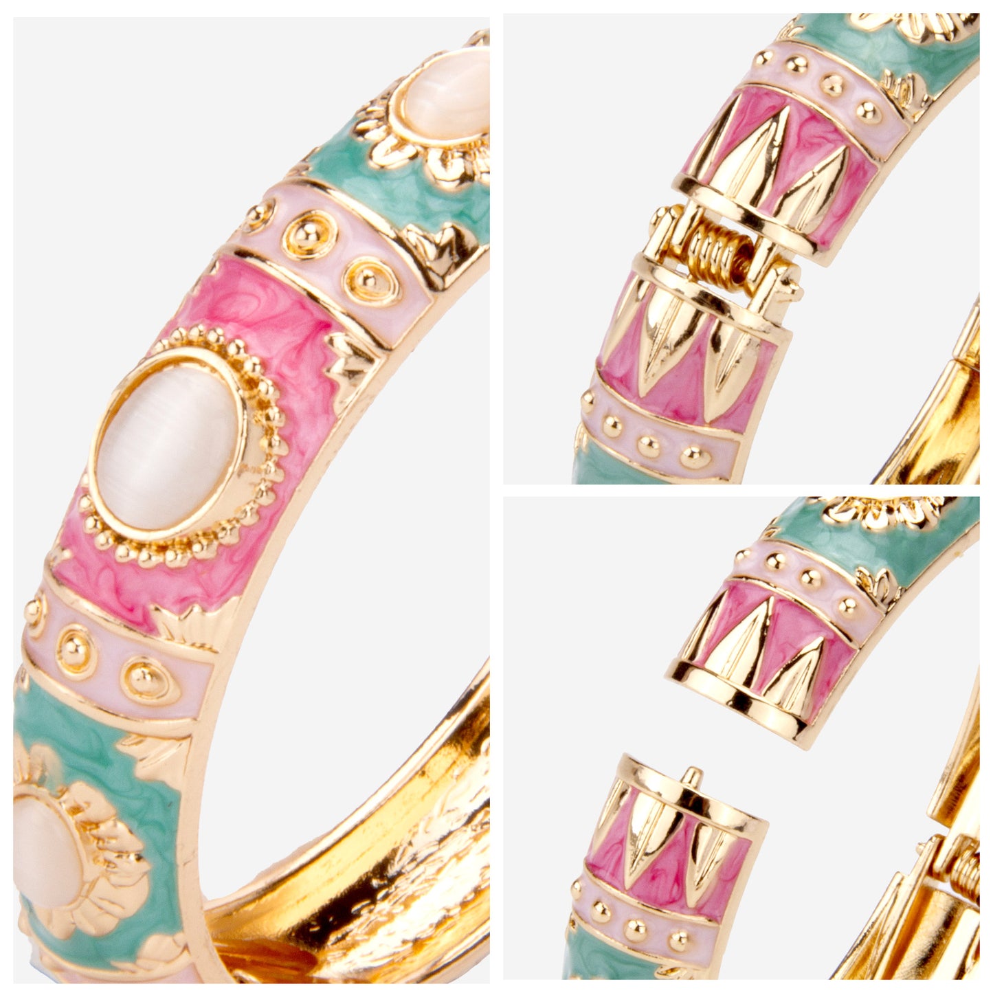 UJOY Cloisonne Bangle Rose Gold Pink Sapphire Bracelet Gifts for Women Girls 237136