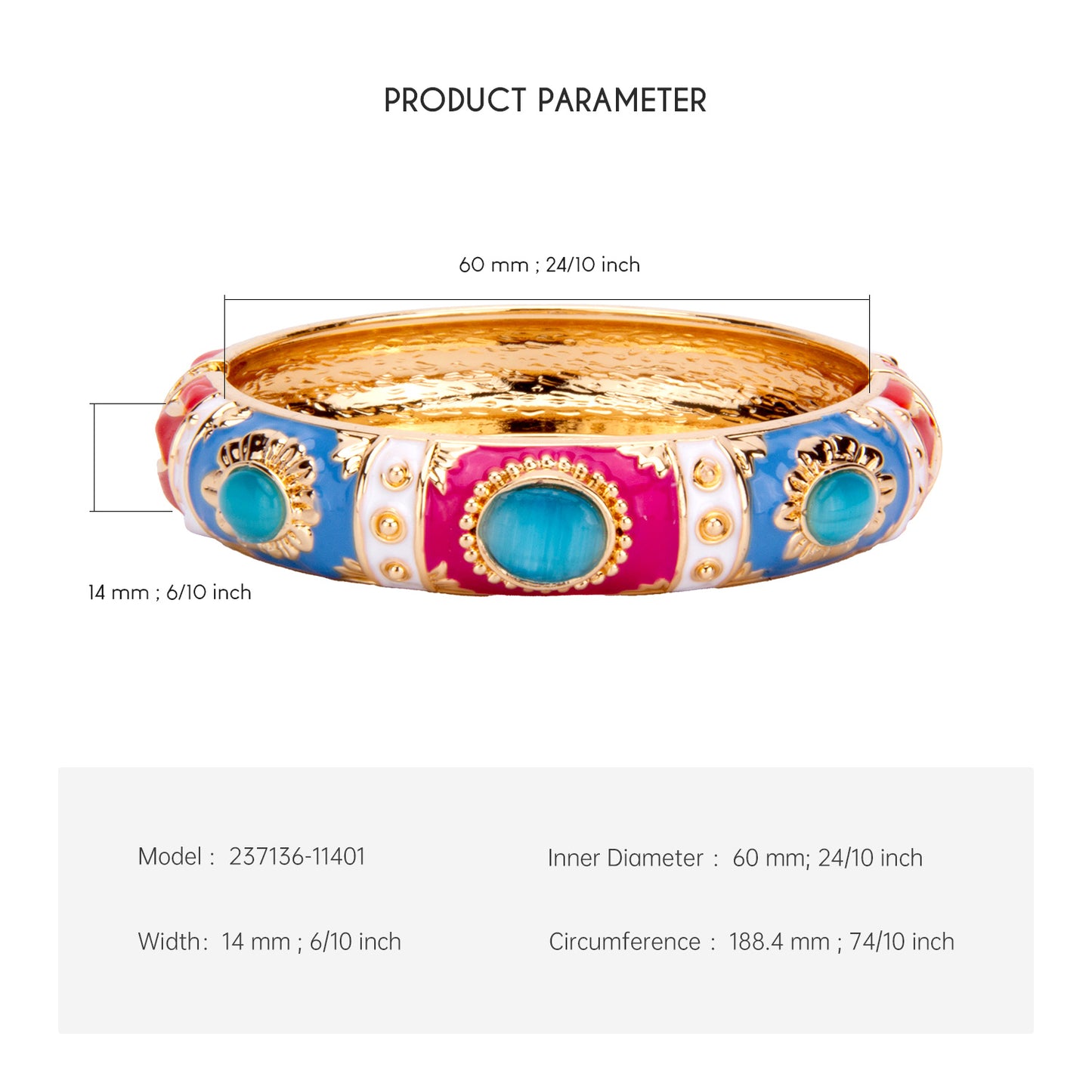 UJOY Cloisonne Bangle Rose Gold Pink Sapphire Bracelet Gifts for Women Girls 237136