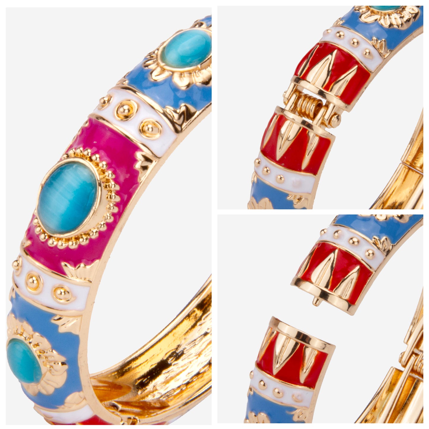 UJOY Cloisonne Bangle Rose Gold Pink Sapphire Bracelet Gifts for Women Girls 237136