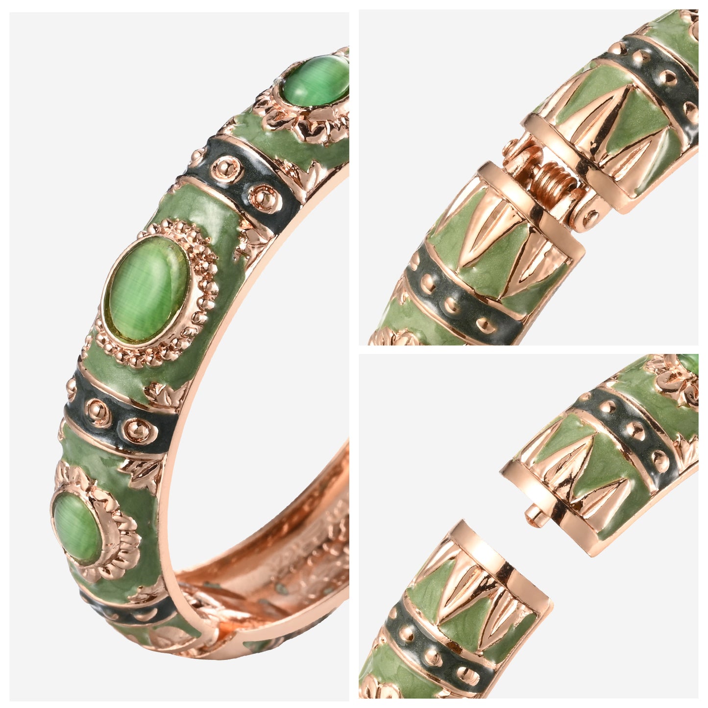 UJOY Cloisonne Bangle Rose Emerald Green Sapphire Bracelet Gifts for Women Girls