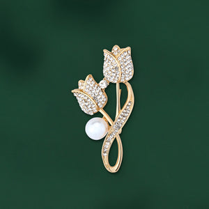 UJOY Gold Pearl Brooch With Diamonds and Pearls Gifts for Men Women Wife Wedding Party