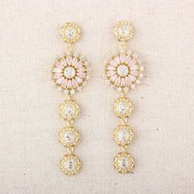 Cargar imagen en el visor de la galería, UJOY Pink Floral Drop Earrings – Gold Plated Zinc Alloy with Crystal Rhinestones
