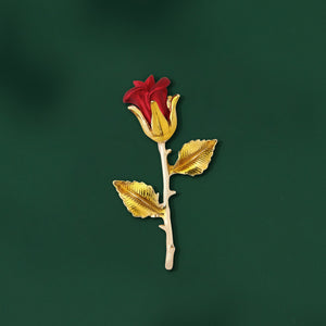 UJOY Fashionable and Beautiful Brooch with Gold Branches and Red Roses Set with Diamonds Gifts for Women Men Duaghter Teacher