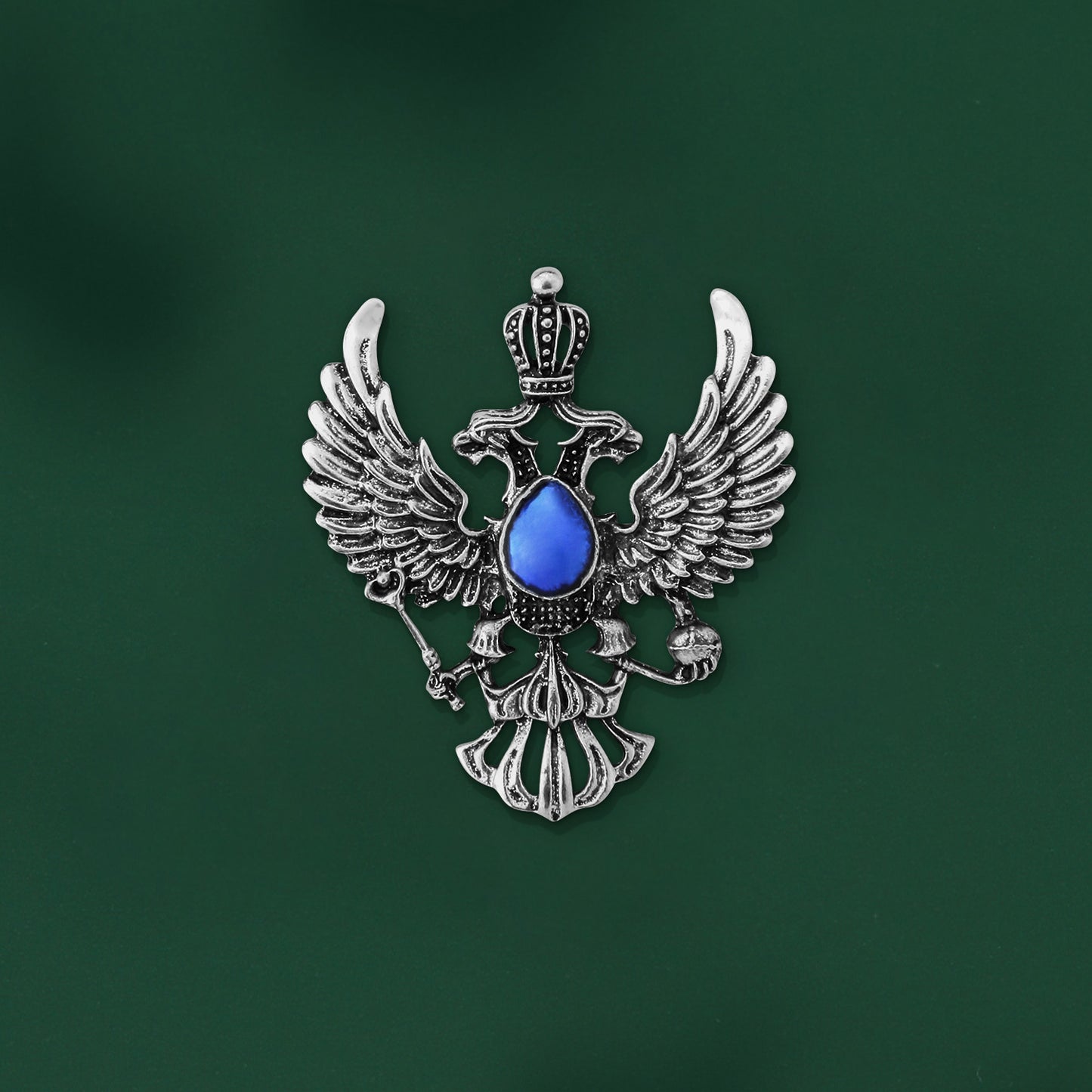 UJOY Royal Blue Wing Double-Headed Eagle Badge Brooch Fashion Temperament Brooch Gifts for Men and Women