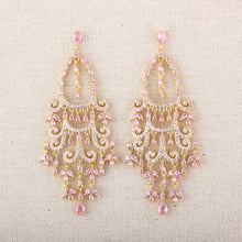 Cargar imagen en el visor de la galería, UJOY Palace-Style Chandelier Earrings – Gold Plated with Pink Rhinestones