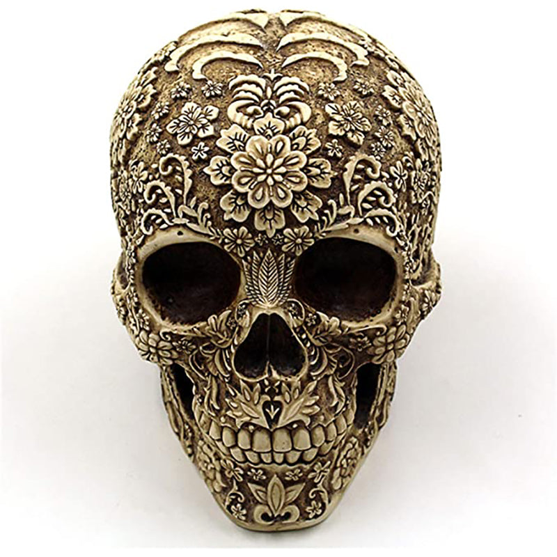 UJOY Creative Flowers Skull Sculpture 8.1'' Human Head Skeleton Statue Collectible Halloween Decoration Home Decor