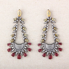 Cargar imagen en el visor de la galería, UJOY Bib-Style Chandelier Earrings – Gunmetal Tone with Multicolor Rhinestones