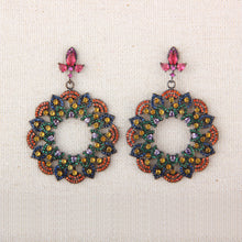 Load image into Gallery viewer, UJOY Vintage Gunmetal Floral Hoop Earrings with Colorful Rhinestones – Palace Style