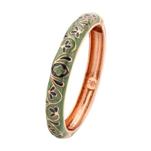 Load image into Gallery viewer, UJOY Cloisonne Bangle Vintage Green Floral Rose Gold Bracelet Cloisonné Bracelet Gitfs for Women Girls