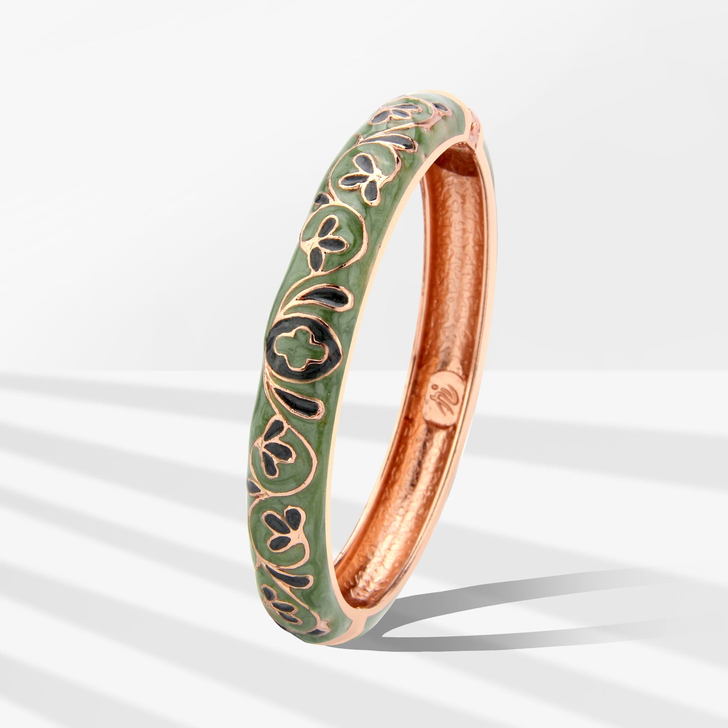 UJOY Cloisonne Bangle Vintage Green Floral Rose Gold Bracelet Cloisonné Bracelet Gitfs for Women Girls