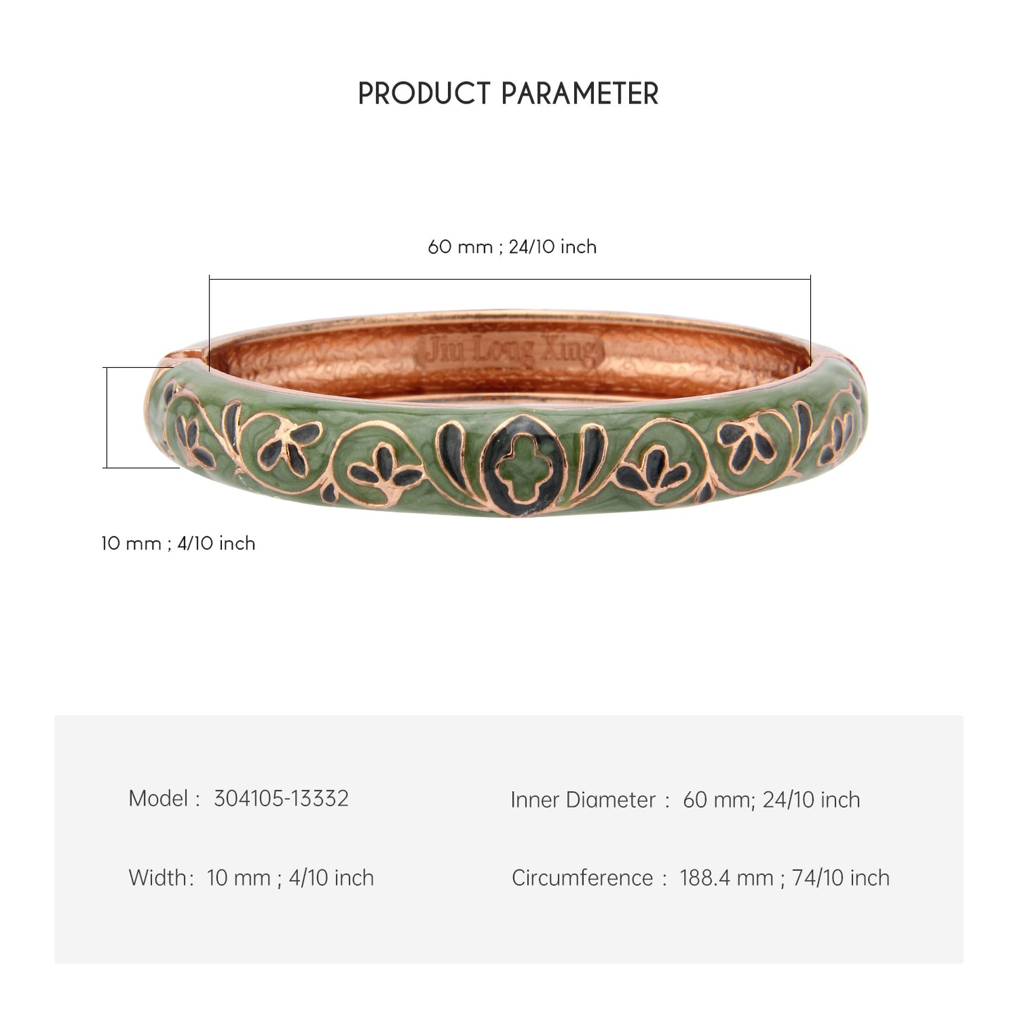UJOY Cloisonne Bangle Vintage Green Floral Rose Gold Bracelet Cloisonné Bracelet Gitfs for Women Girls