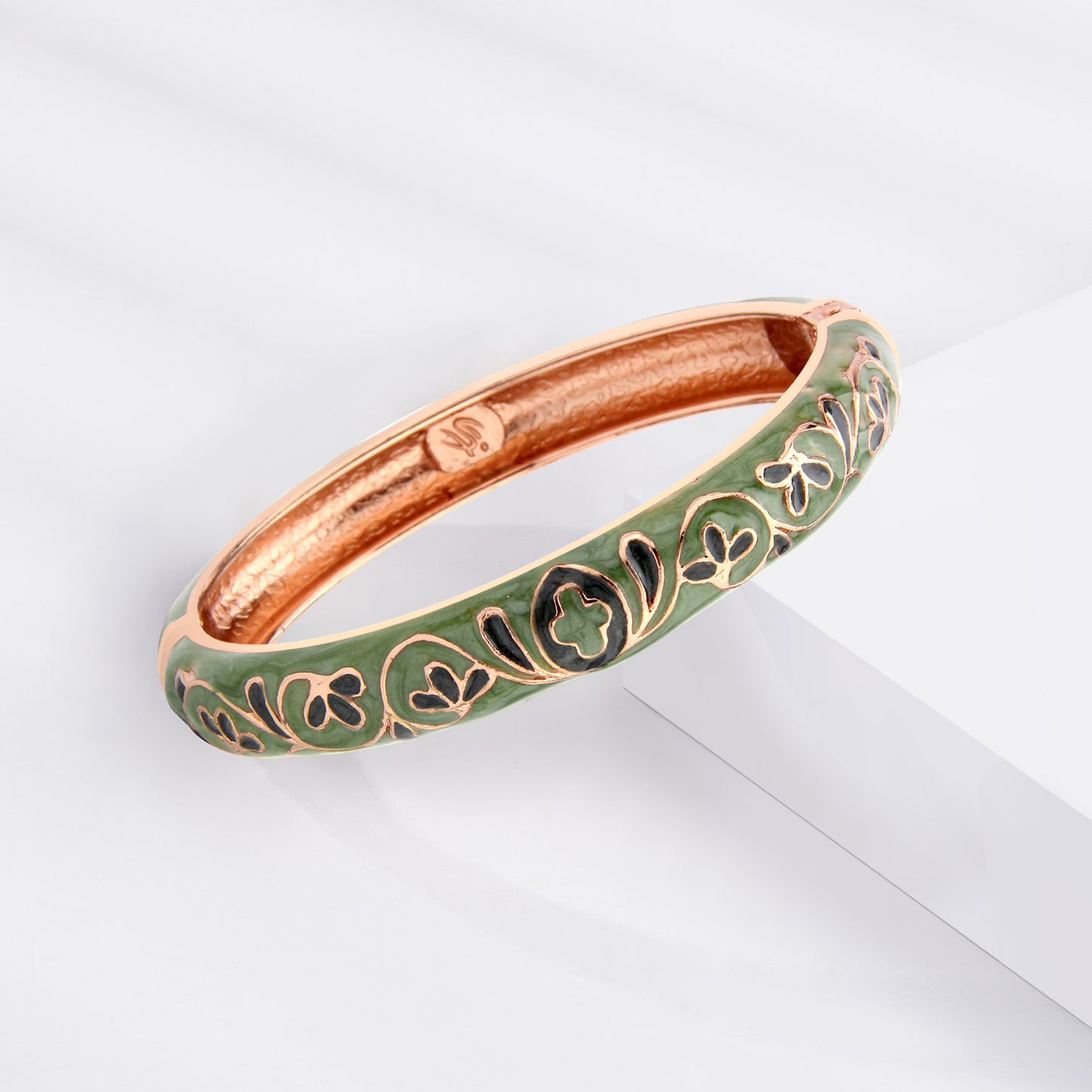UJOY Cloisonne Bangle Vintage Green Floral Rose Gold Bracelet Cloisonné Bracelet Gitfs for Women Girls