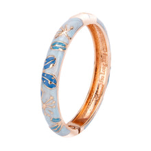 Cargar imagen en el visor de la galería, UJOY Light Blue Cloisonne Enamel Bangle - Rose Gold Plated Zinc Alloy Traditional Chinese Bracelet for Women