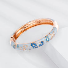 Cargar imagen en el visor de la galería, UJOY Light Blue Cloisonne Enamel Bangle - Rose Gold Plated Zinc Alloy Traditional Chinese Bracelet for Women