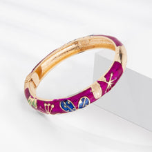 Cargar imagen en el visor de la galería, UJOY Gold Plated Purple Enamel Cloisonne Bangle - Handcrafted Chinese Ethnic Floral Jewelry Gift