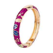 Cargar imagen en el visor de la galería, UJOY Gold Plated Purple Enamel Cloisonne Bangle - Handcrafted Chinese Ethnic Floral Jewelry Gift