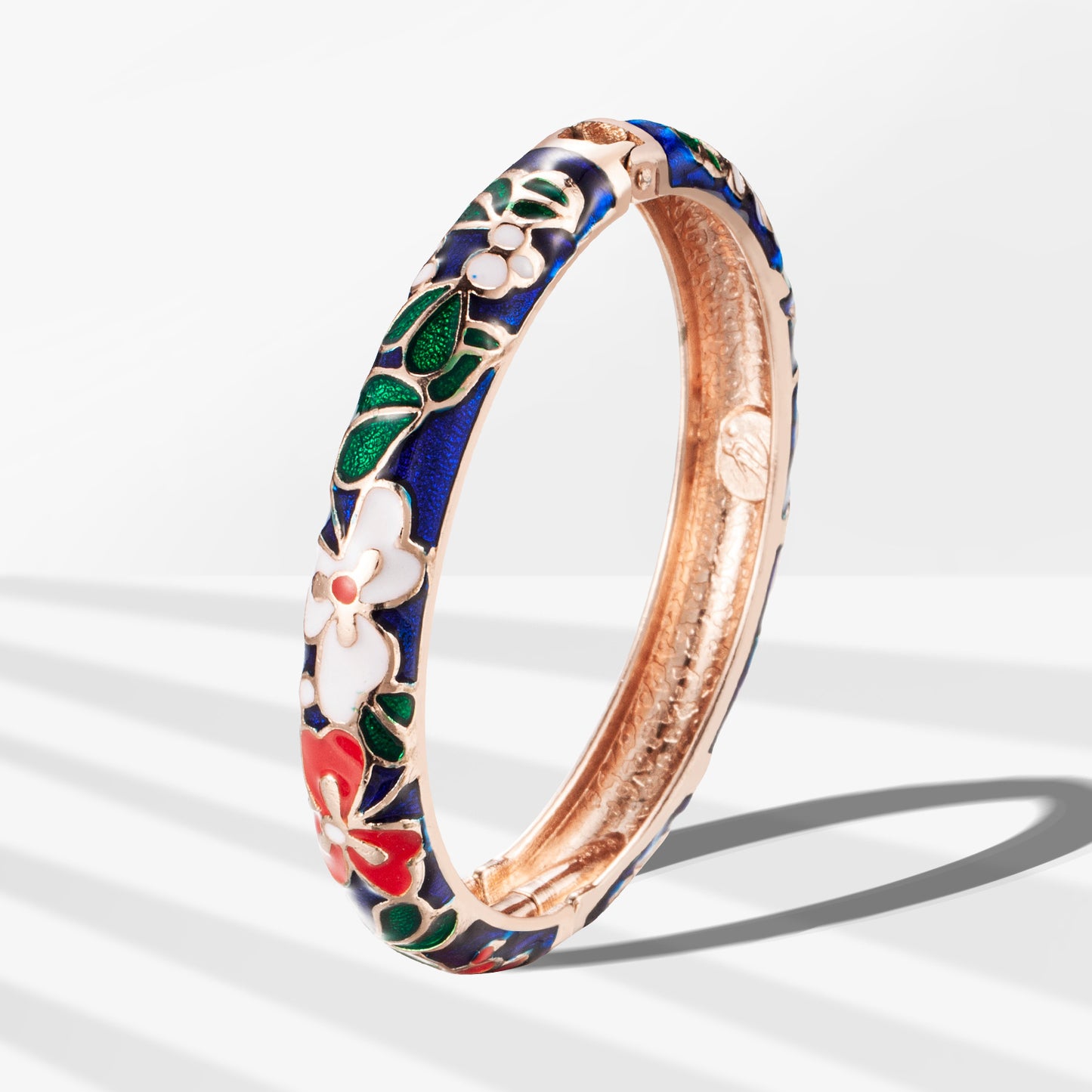 UJOY Cloisonne Bangle Colorful Flower Leaf Pattern Rose Gold Bracelet Gifts for Women Girls 322105