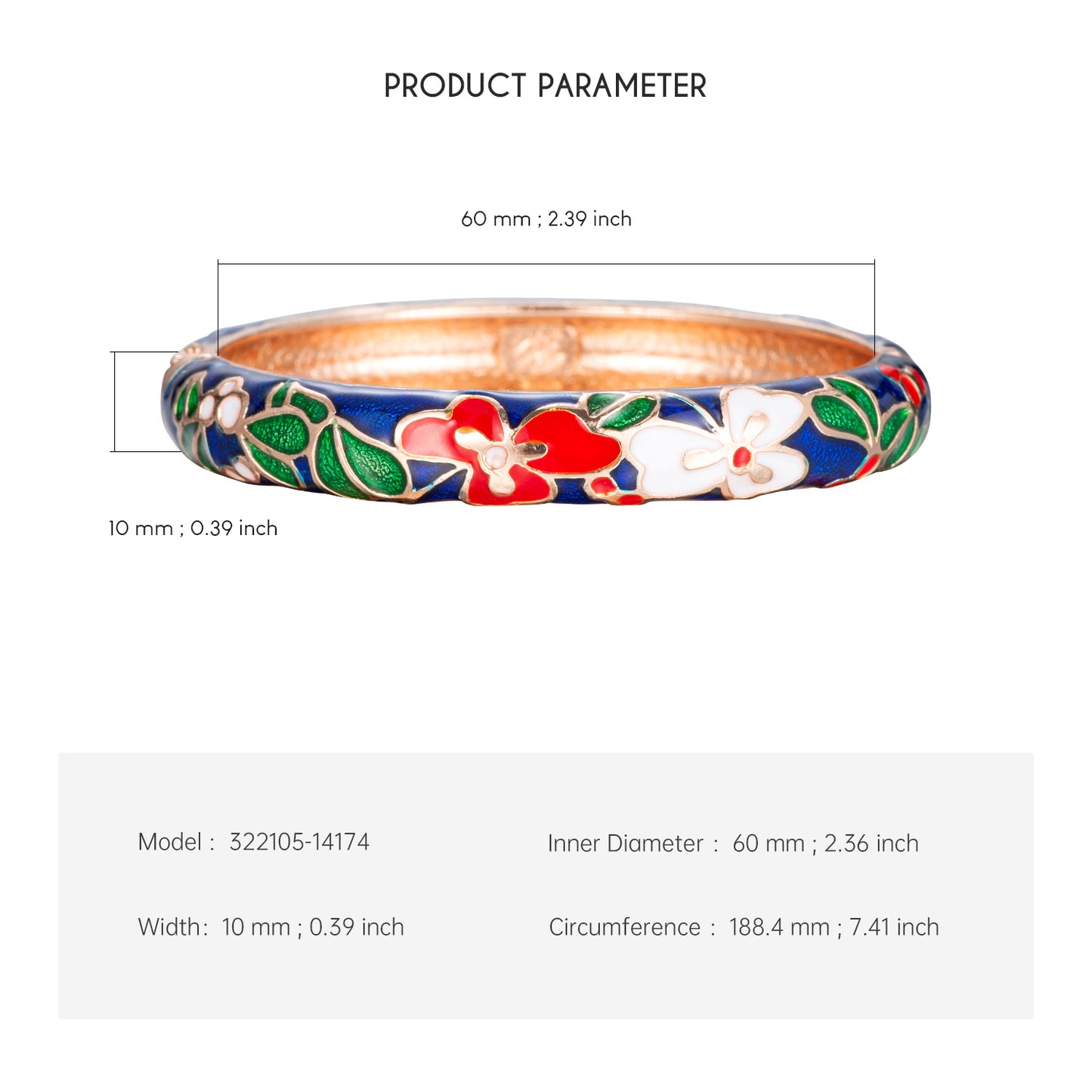 UJOY Cloisonne Bangle Colorful Flower Leaf Pattern Rose Gold Bracelet Gifts for Women Girls 322105