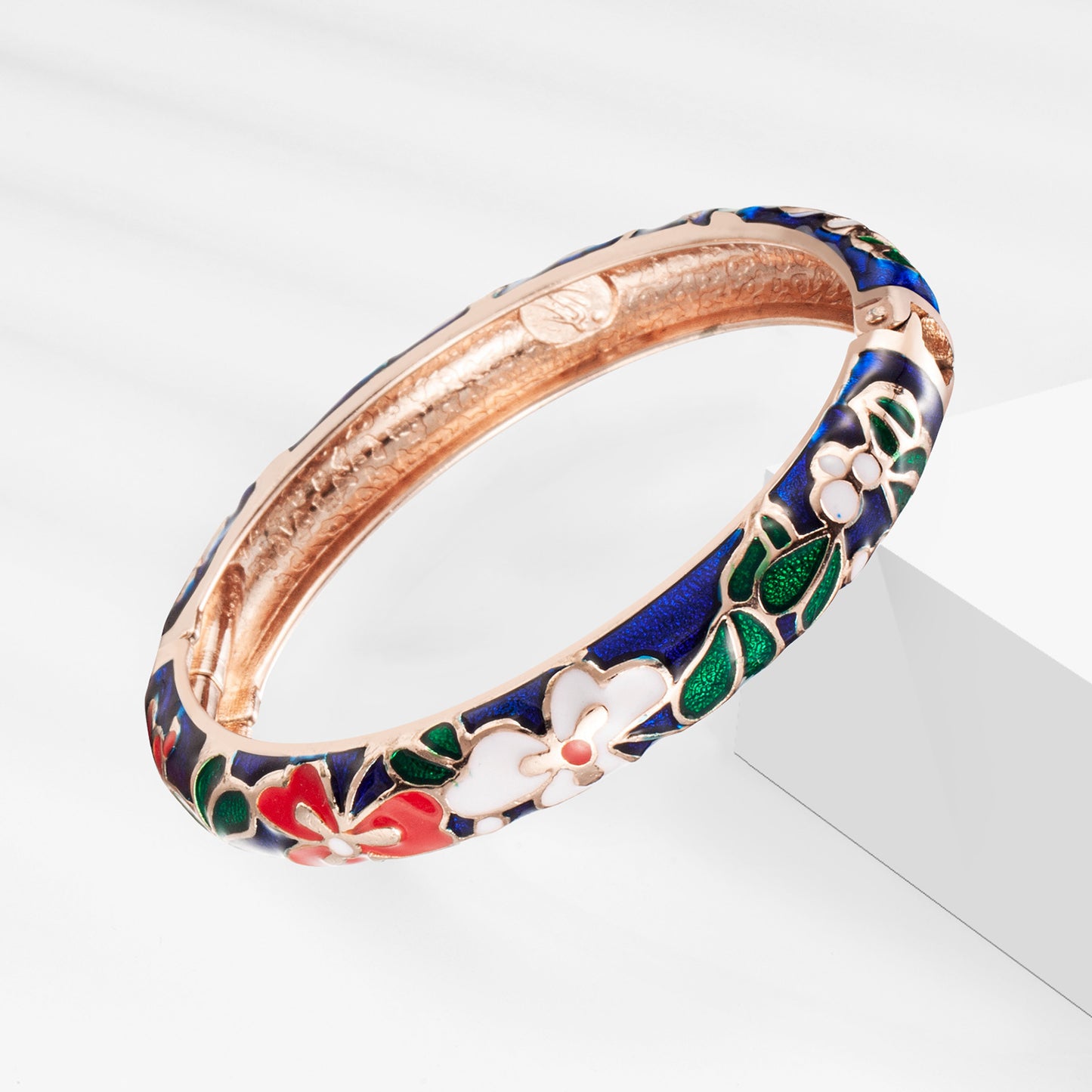 UJOY Cloisonne Bangle Colorful Flower Leaf Pattern Rose Gold Bracelet Gifts for Women Girls 322105