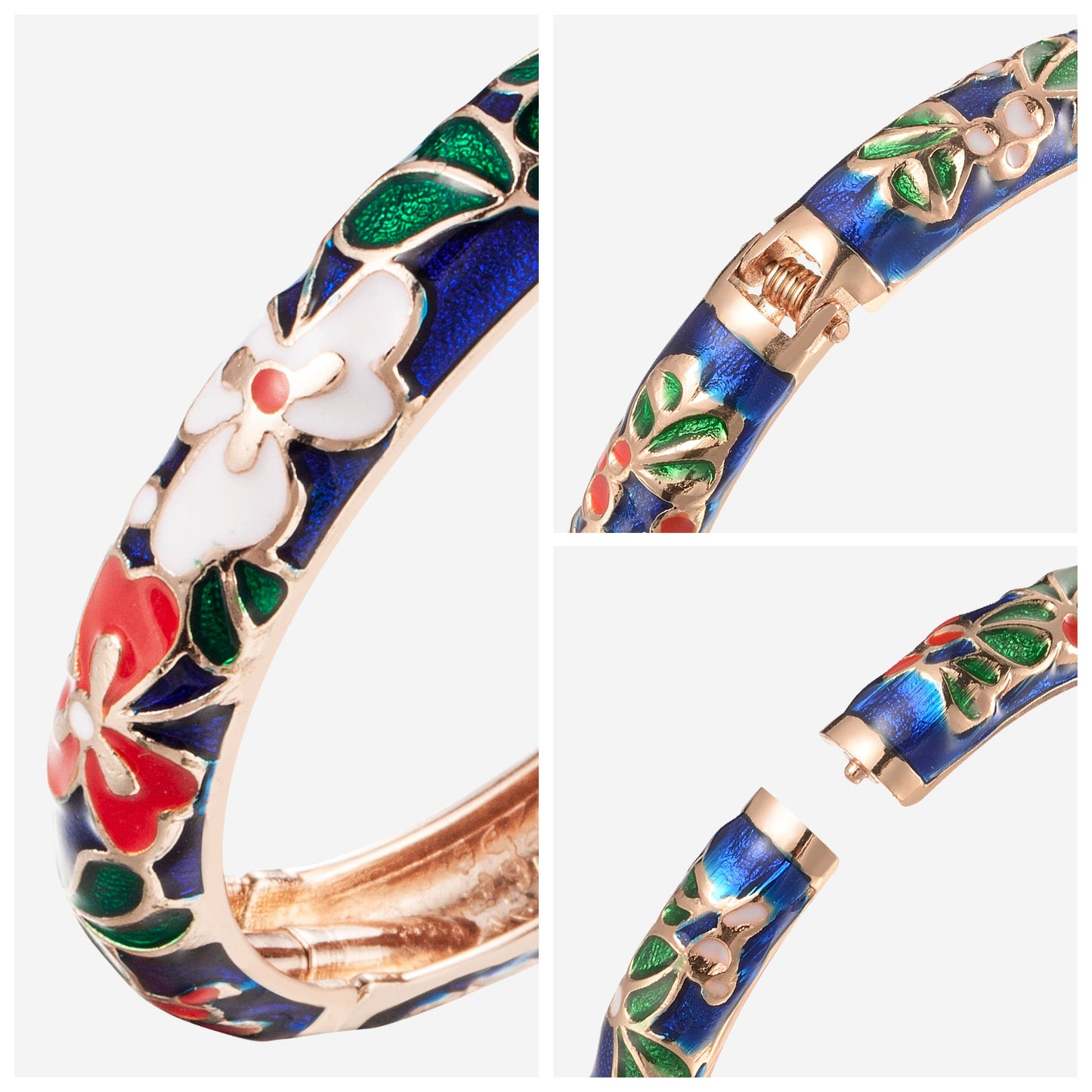 UJOY Cloisonne Bangle Colorful Flower Leaf Pattern Rose Gold Bracelet Gifts for Women Girls 322105