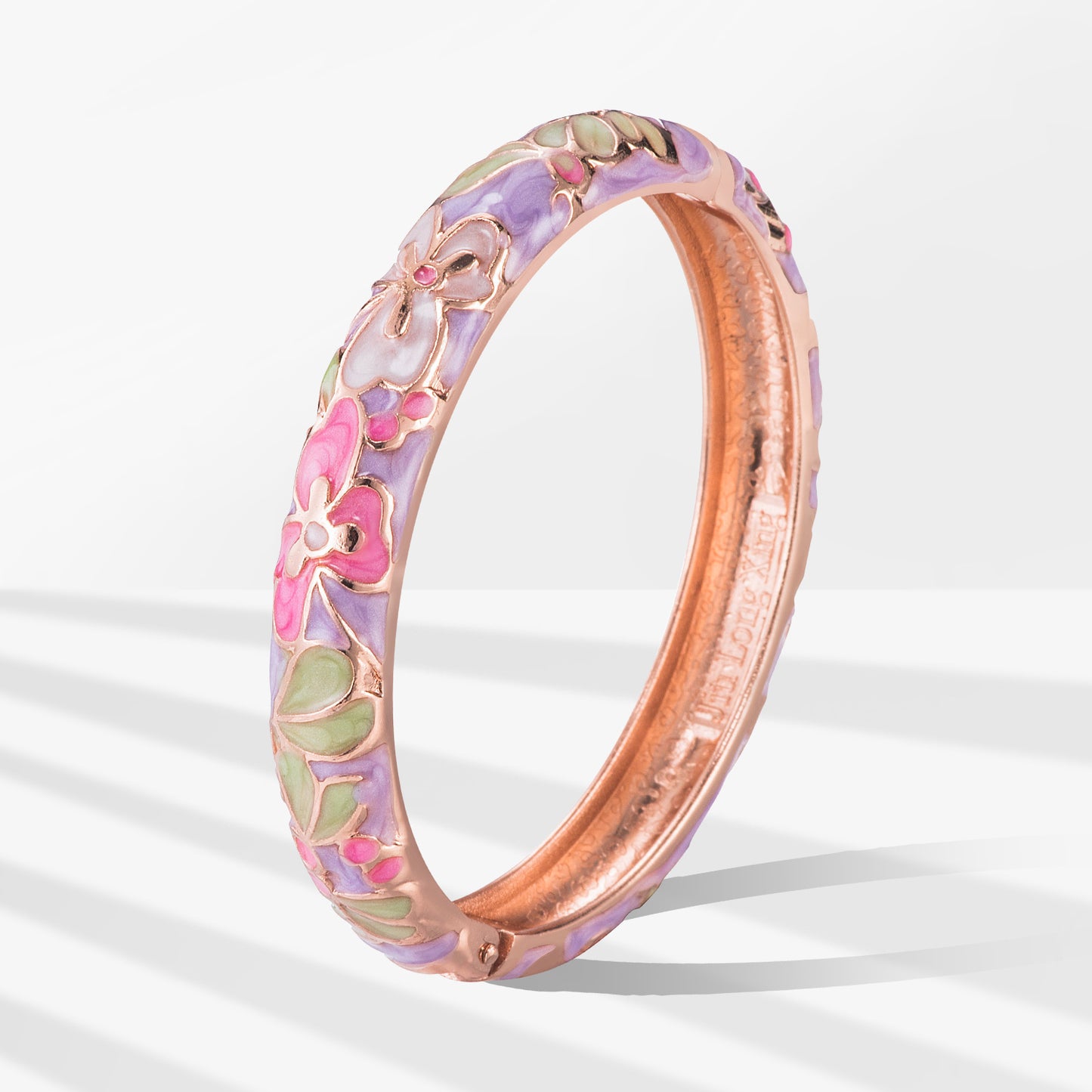 UJOY Cloisonne Bangle Colorful Flower Leaf Pattern Rose Gold Bracelet Gifts for Women Girls 322105