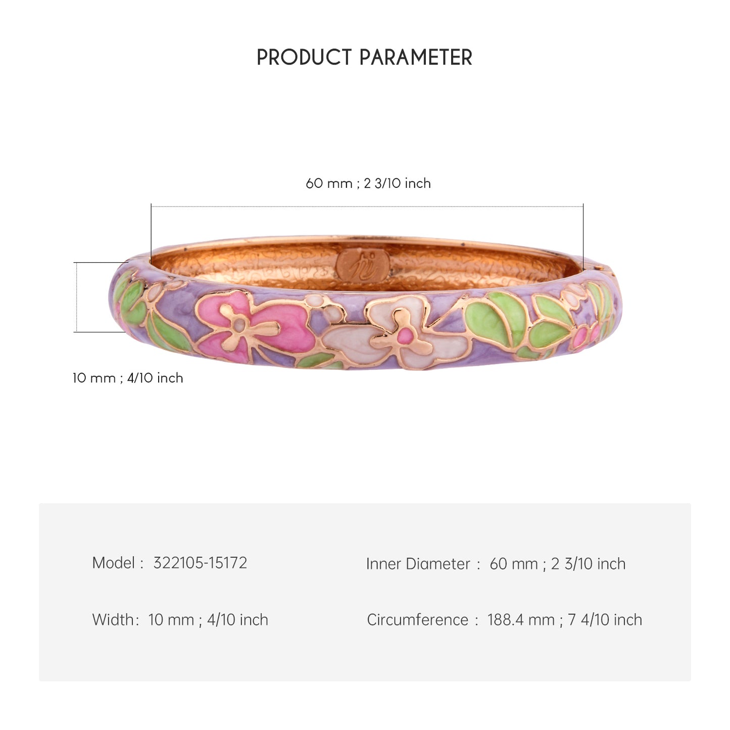 UJOY Cloisonne Bangle Colorful Flower Leaf Pattern Rose Gold Bracelet Gifts for Women Girls 322105