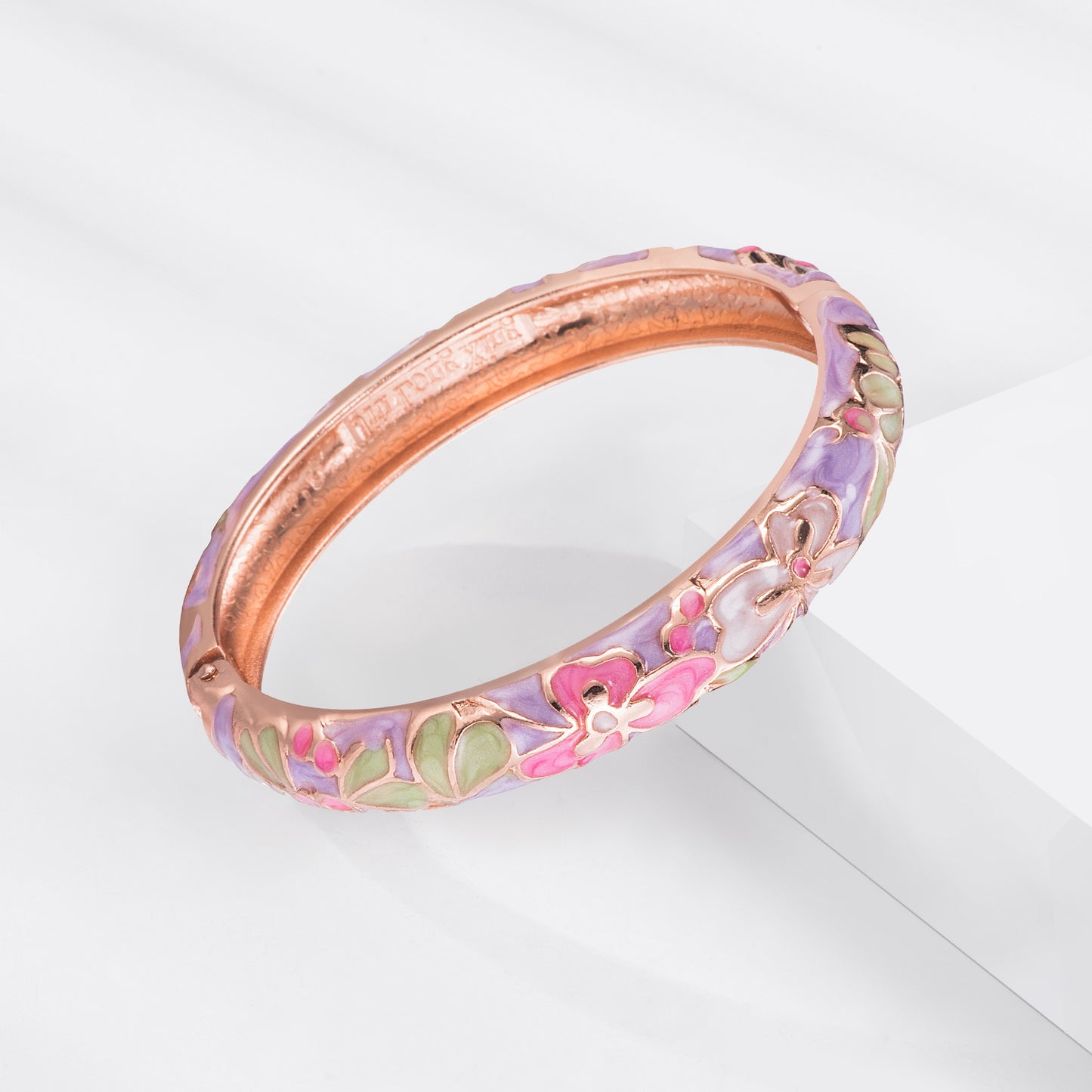 UJOY Cloisonne Bangle Colorful Flower Leaf Pattern Rose Gold Bracelet Gifts for Women Girls 322105