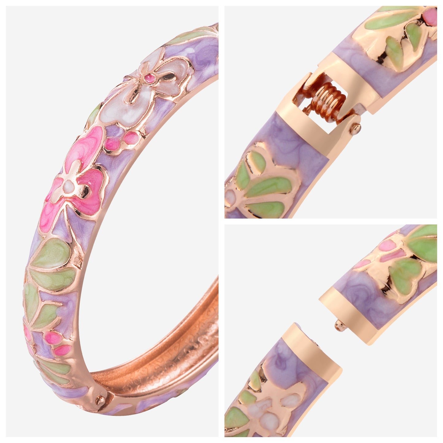 UJOY Cloisonne Bangle Colorful Flower Leaf Pattern Rose Gold Bracelet Gifts for Women Girls 322105