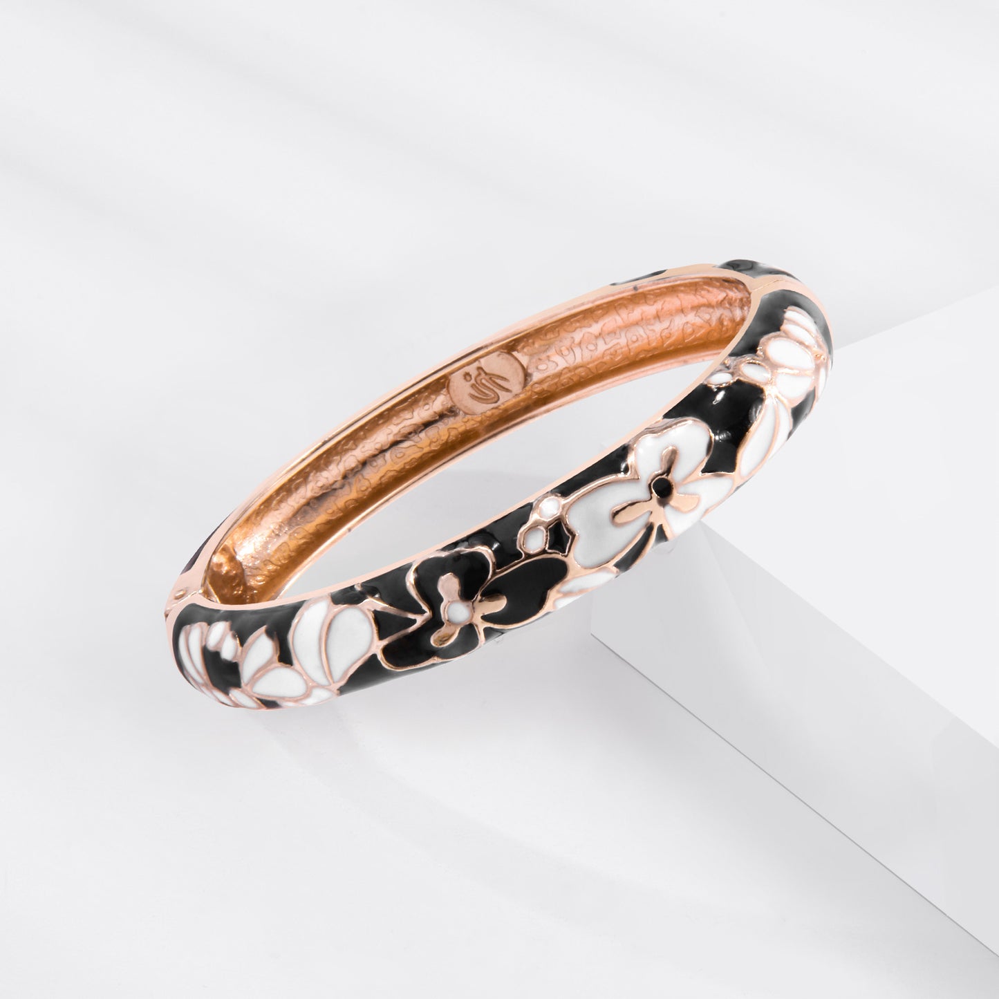 UJOY Cloisonne Bangle Colorful Flower Leaf Pattern Rose Gold Bracelet Gifts for Women Girls 322105